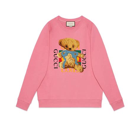 pink gucci sweater wirh grren bear|gucci teddy bear sweater.